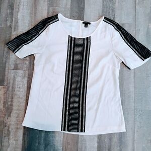 Ann Taylor White and Black lace Blouse sz XS
